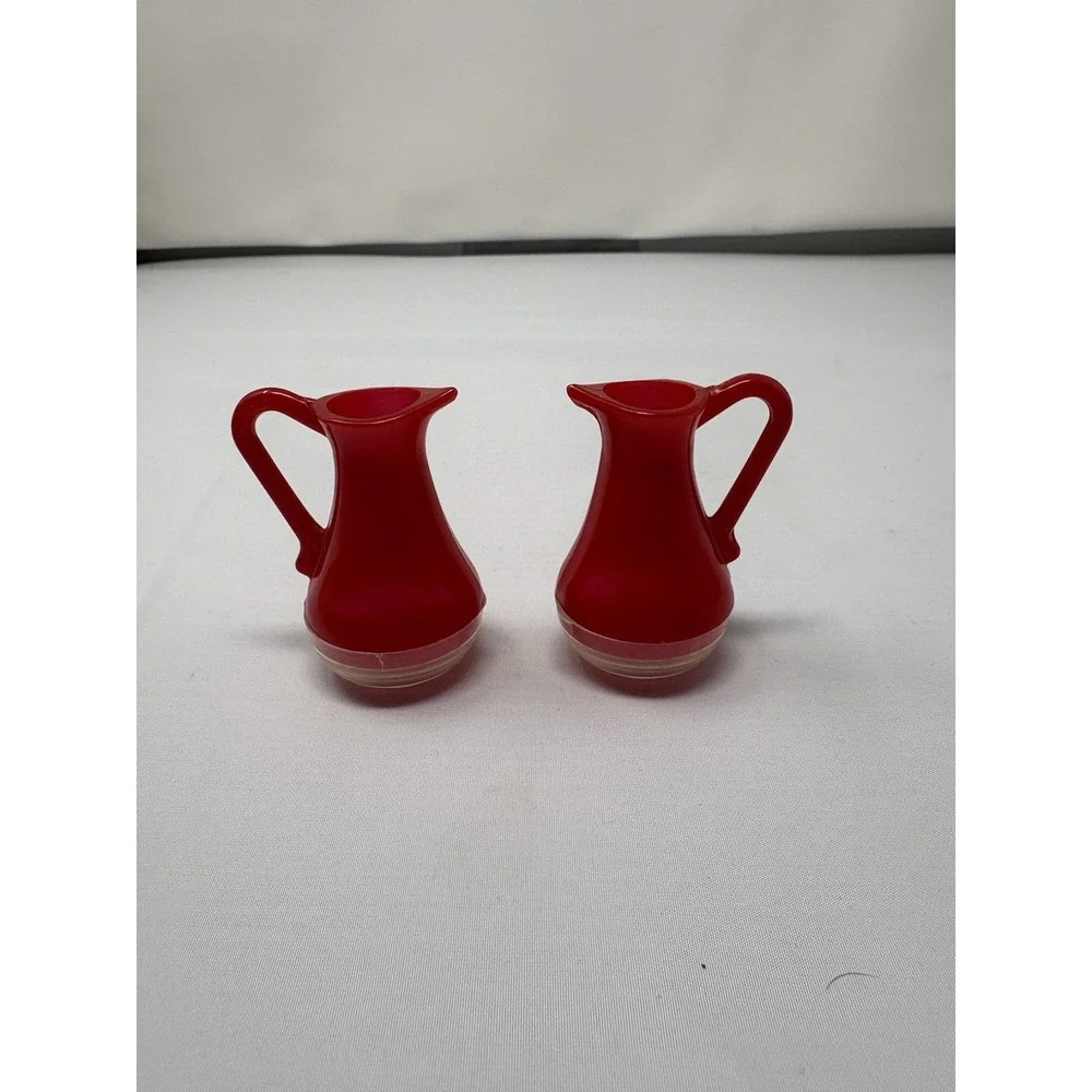 Vintage Hand painted  Plastic Pitcher Carafe Flower Salt and Pepper Shakers MCM